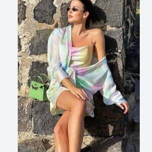 Zara Satin Effect Top XS NWT Pastel Tie Dye Backless Crop Blogger Fav Summer